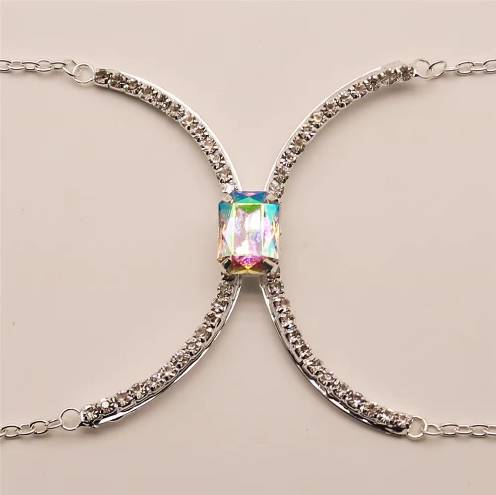 Luxury Spark – Sexy Rhinestone Body Chain with Square Zircon Chest Accent