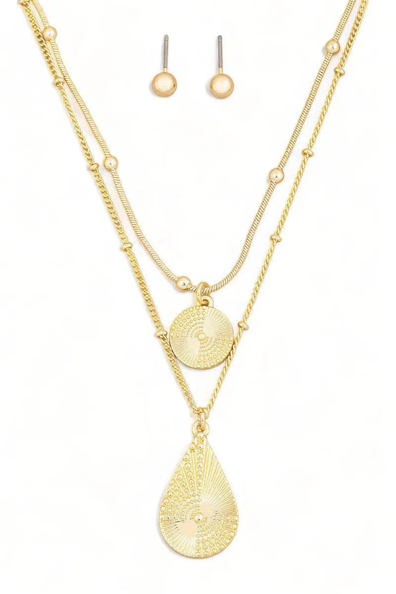Layered Teardrop Pendant Necklace Ball Jewelry Sets