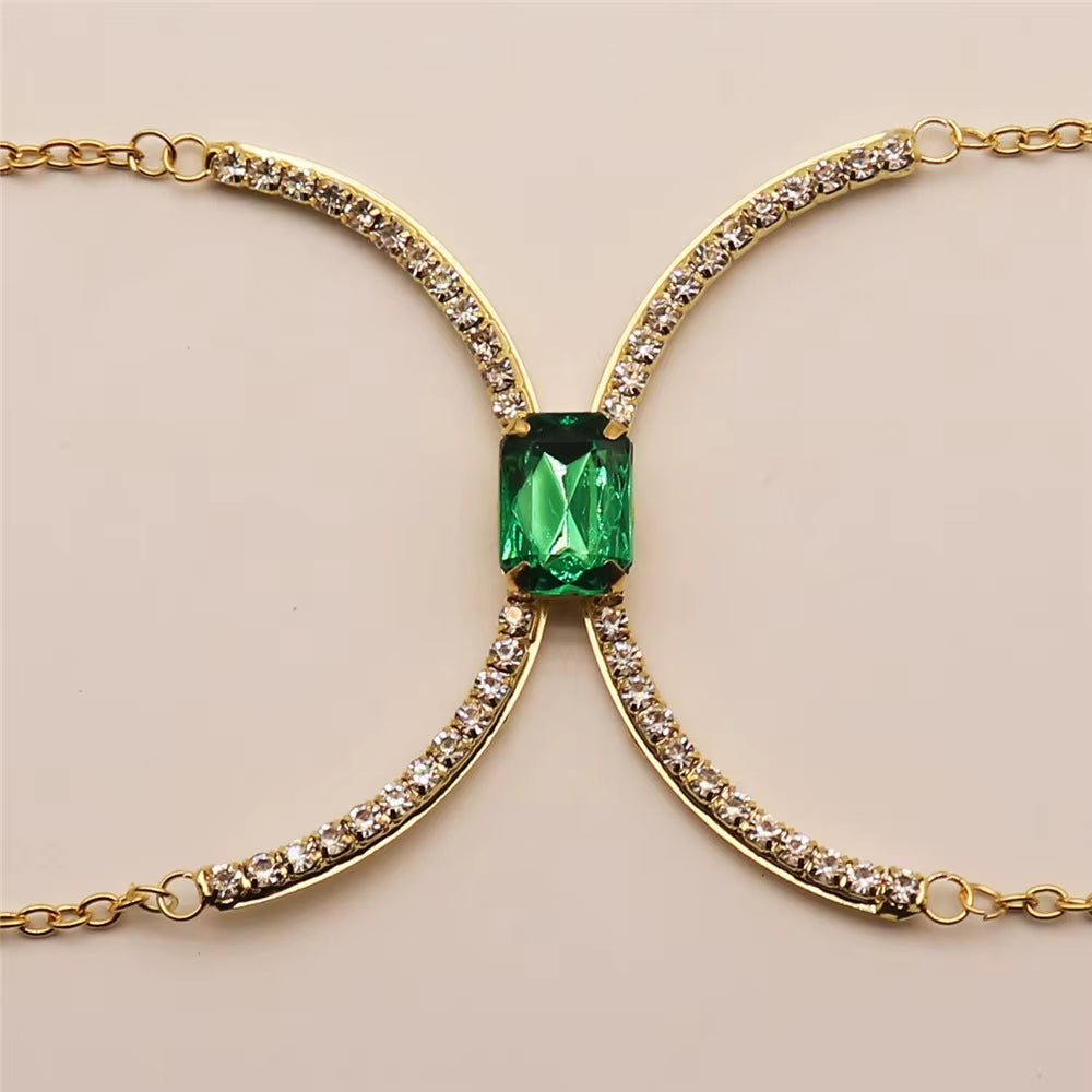 Luxury Spark – Sexy Rhinestone Body Chain with Square Zircon Chest Accent