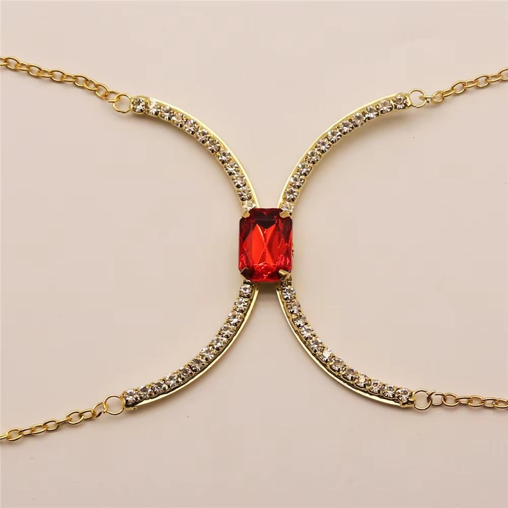 Luxury Spark – Sexy Rhinestone Body Chain with Square Zircon Chest Accent