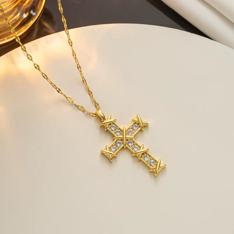 Vintage Cross Zircon Necklace – Faith Meets Timeless Elegance