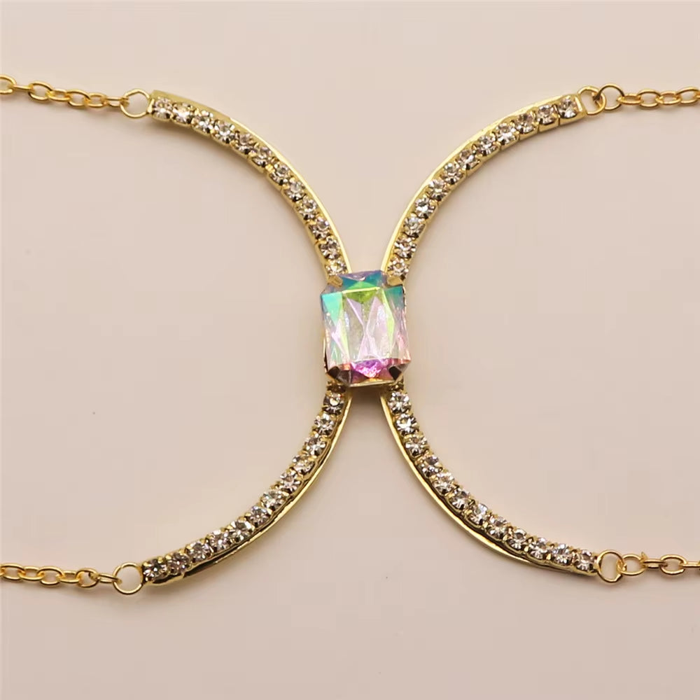 Luxury Spark – Sexy Rhinestone Body Chain with Square Zircon Chest Accent