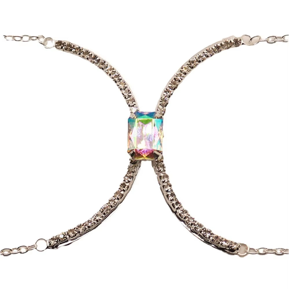 Luxury Spark – Sexy Rhinestone Body Chain with Square Zircon Chest Accent