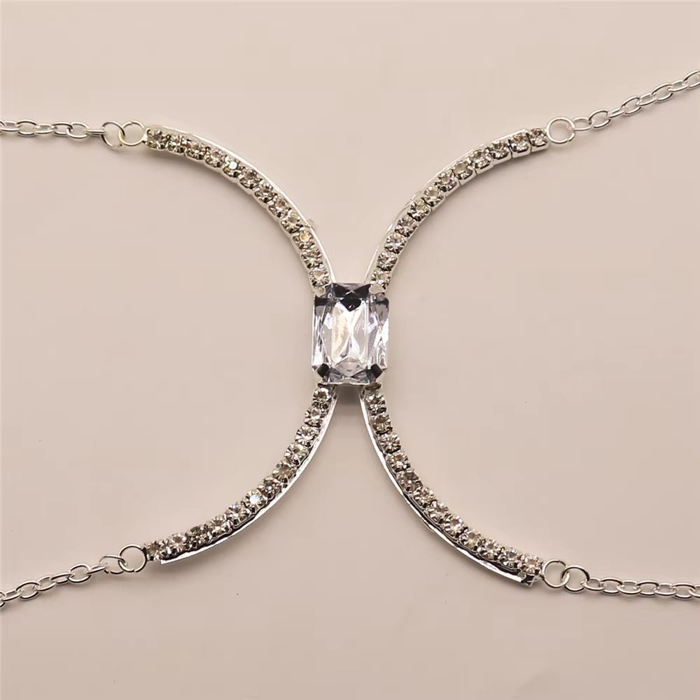 Luxury Spark – Sexy Rhinestone Body Chain with Square Zircon Chest Accent