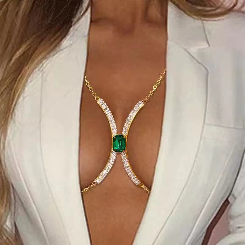 Luxury Spark – Sexy Rhinestone Body Chain with Square Zircon Chest Accent