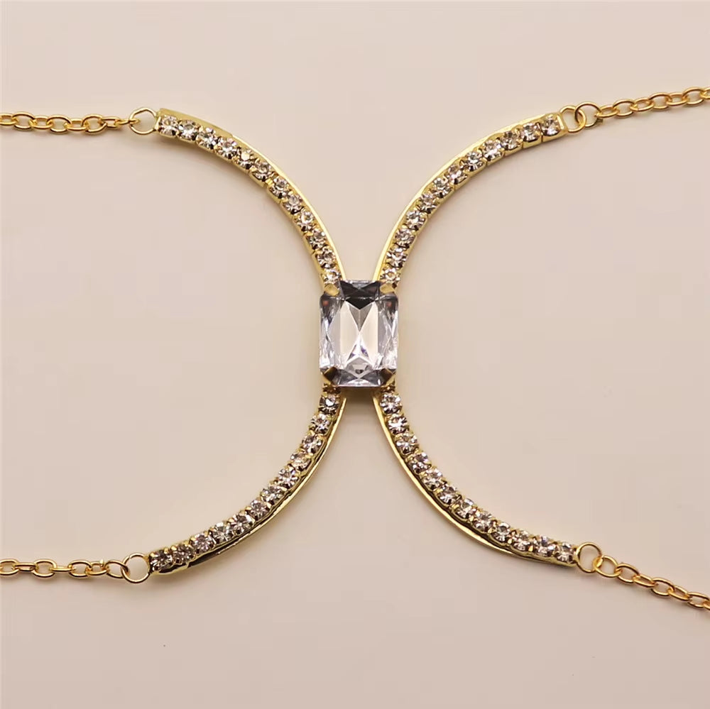 Luxury Spark – Sexy Rhinestone Body Chain with Square Zircon Chest Accent