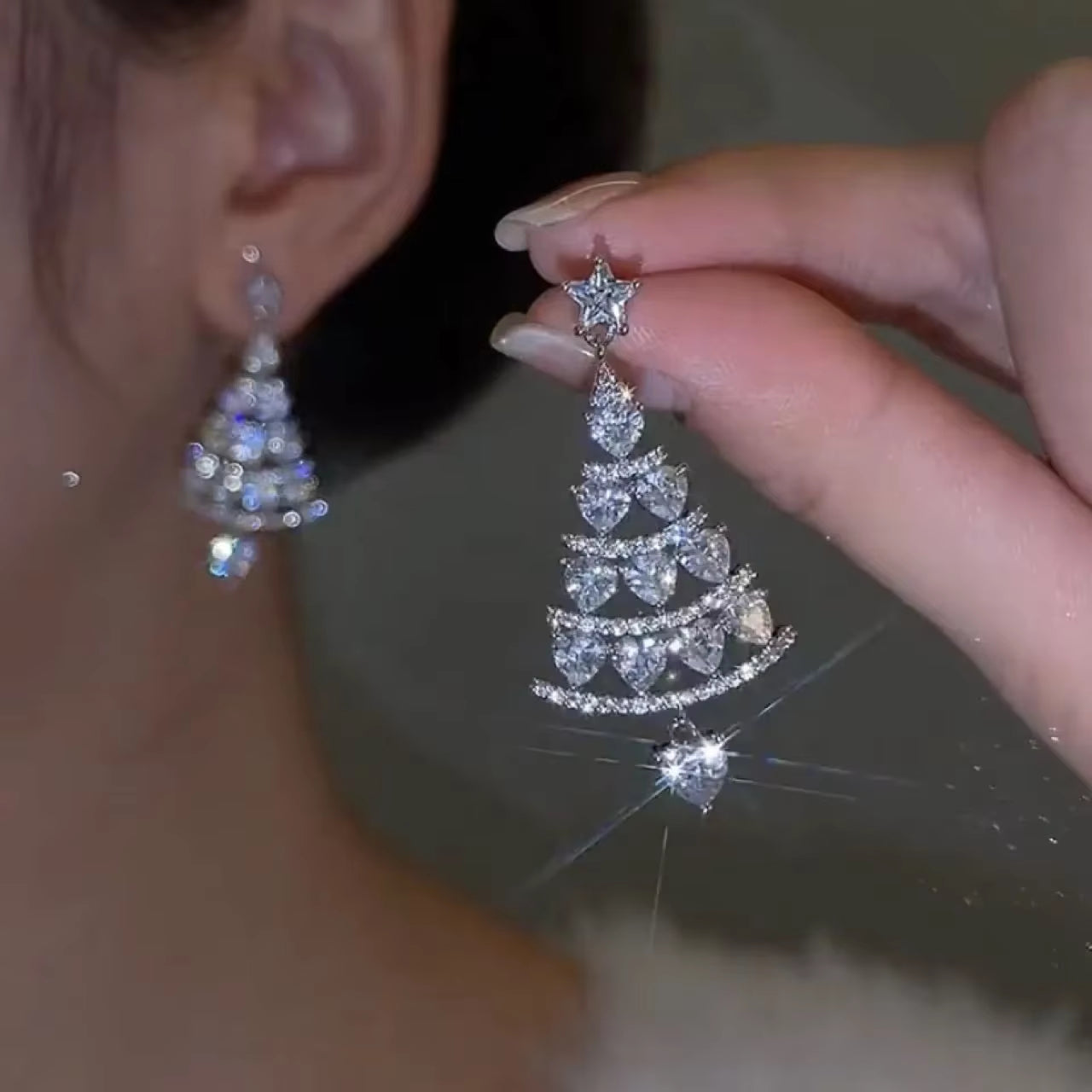 Starlit Glamour – 2025 Christmas Tree Crystal Earrings in Gold & Silver
