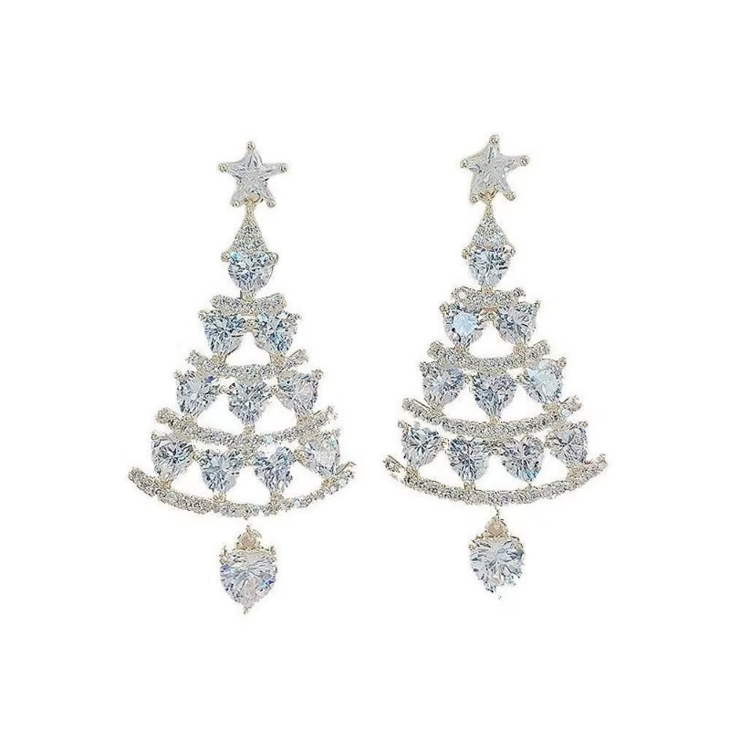 Starlit Glamour – 2025 Christmas Tree Crystal Earrings in Gold & Silver