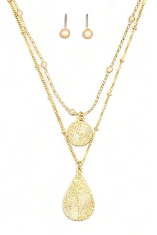 Layered Teardrop Pendant Necklace Ball Jewelry Sets