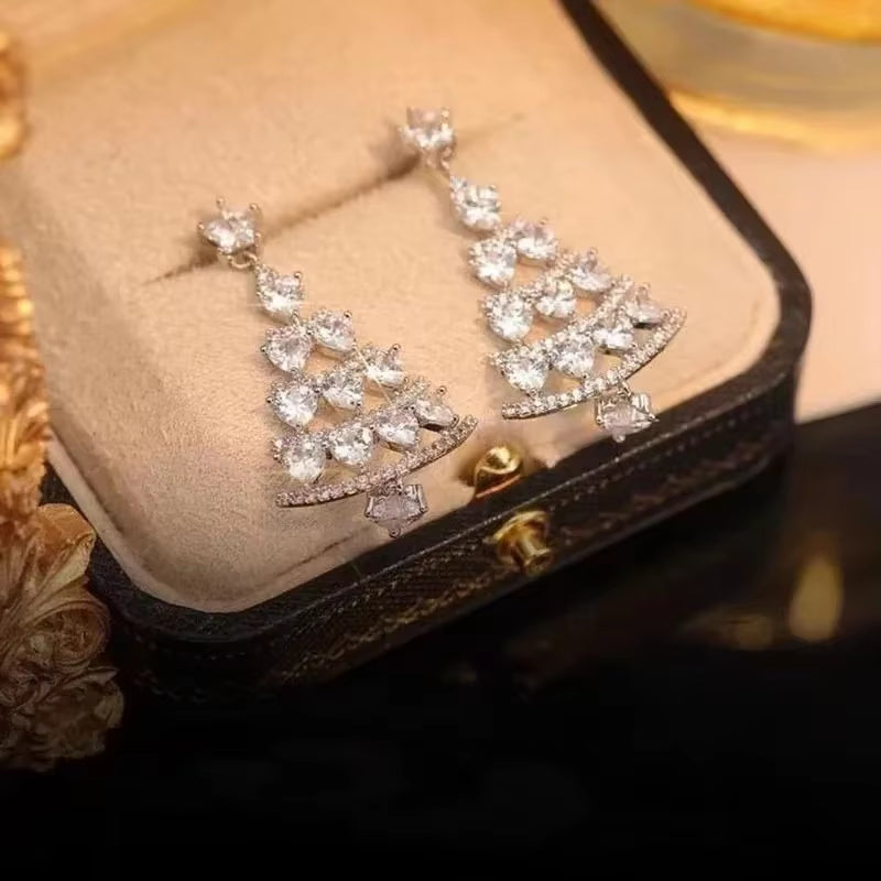 Starlit Glamour – 2025 Christmas Tree Crystal Earrings in Gold & Silver