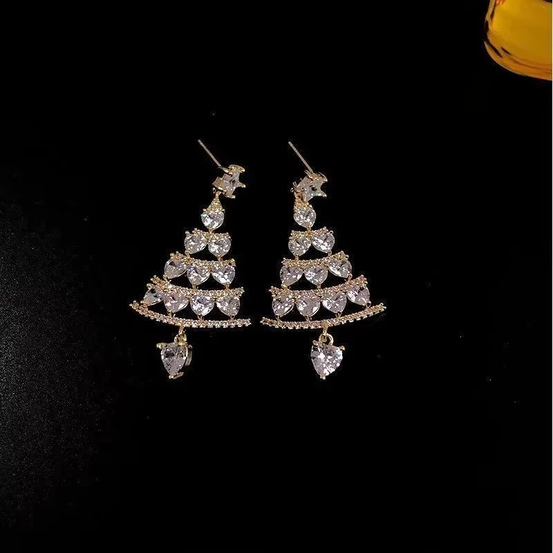 Starlit Glamour – 2025 Christmas Tree Crystal Earrings in Gold & Silver