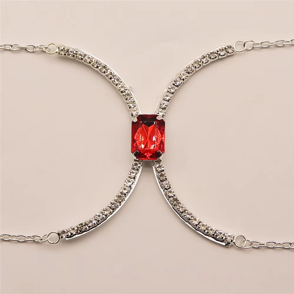 Luxury Spark – Sexy Rhinestone Body Chain with Square Zircon Chest Accent