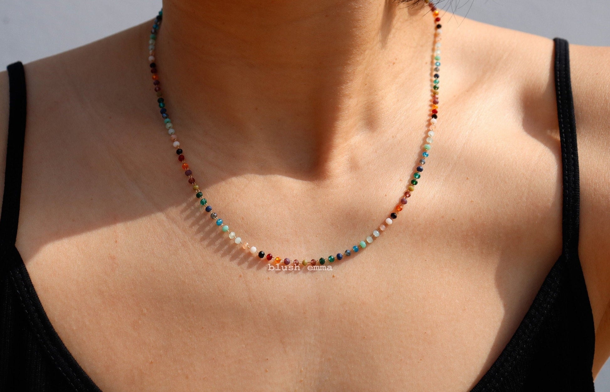 Rainbow Gemstone Beaded Necklace – a Dainty Touch of Color and Charm