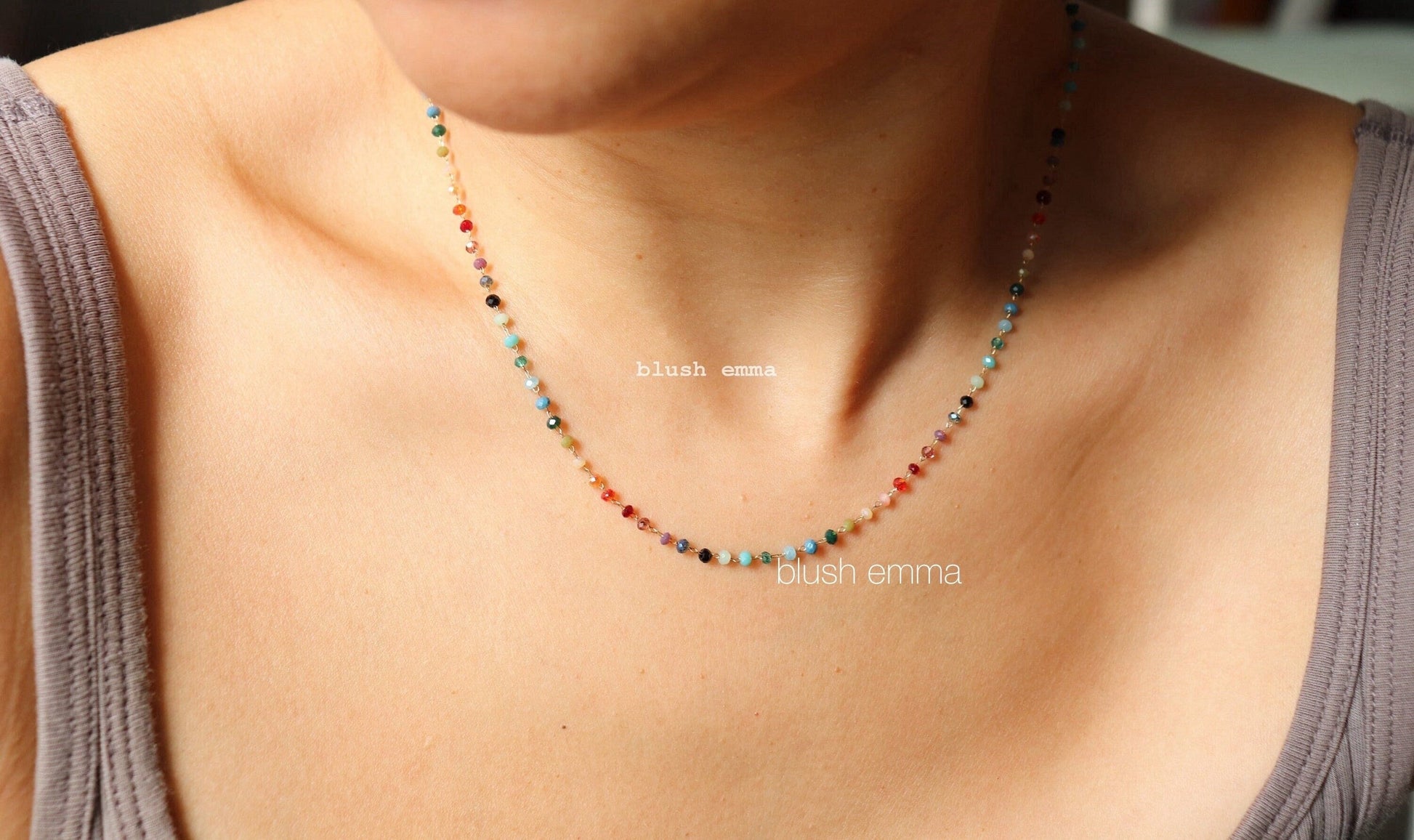 Rainbow Gemstone Beaded Necklace – a Dainty Touch of Color and Charm